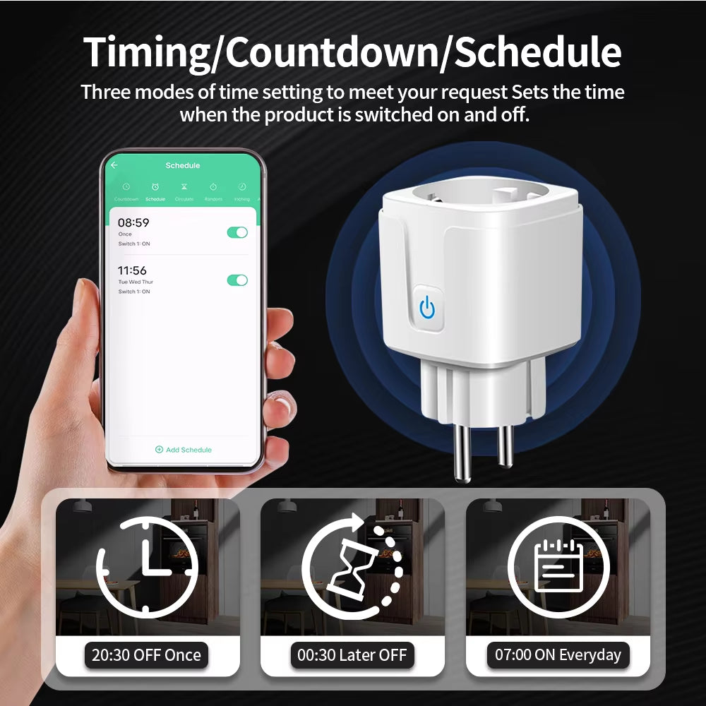 TUYA Smart Plug Wifi or Zigbee3.0 Socket EU 16A/20A Power Monitor Timing Function Voice Control Work with Alexa Google Home