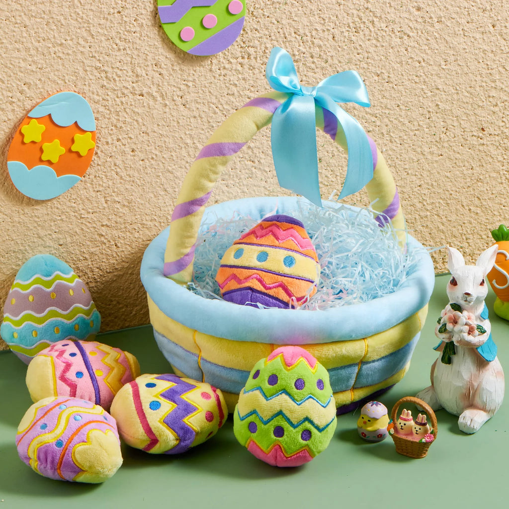 8 Pcs Premade Easter Basket with Easter Plushes for Baby Kids Girls, Easter Basket Stuffers Plushies Playset, Easter Gifts Set, Easter Toys Easter Party Favors, Easter Decor