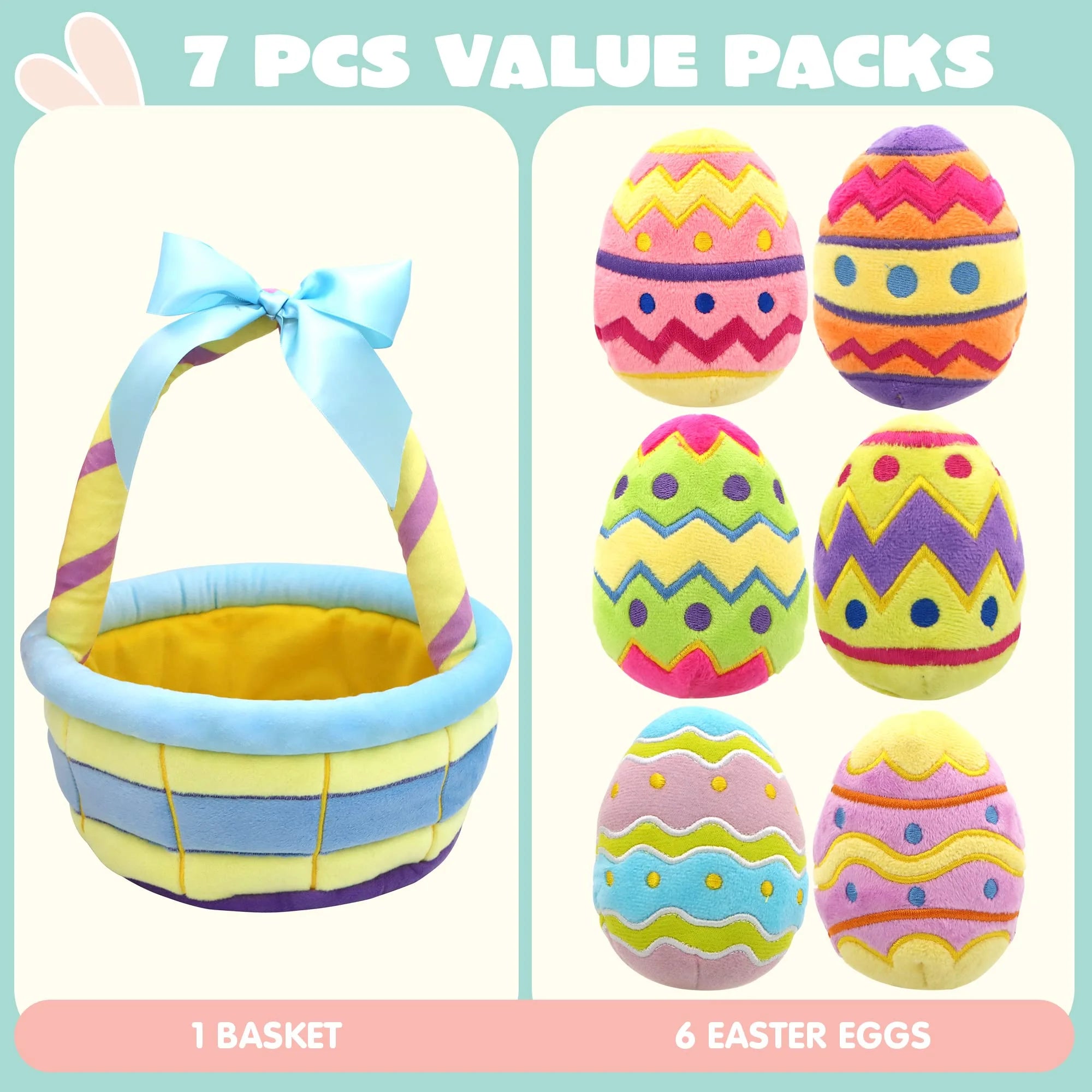 8 Pcs Premade Easter Basket with Easter Plushes for Baby Kids Girls, Easter Basket Stuffers Plushies Playset, Easter Gifts Set, Easter Toys Easter Party Favors, Easter Decor