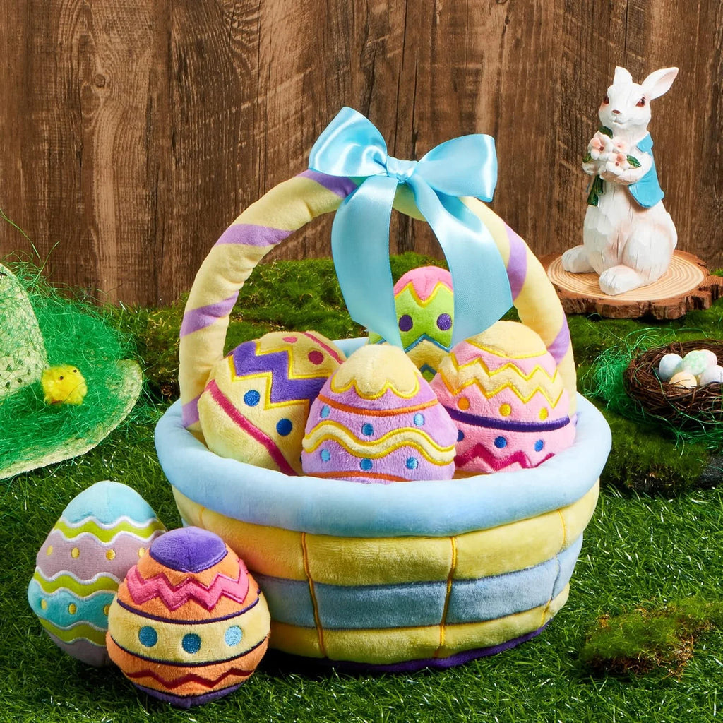 8 Pcs Premade Easter Basket with Easter Plushes for Baby Kids Girls, Easter Basket Stuffers Plushies Playset, Easter Gifts Set, Easter Toys Easter Party Favors, Easter Decor