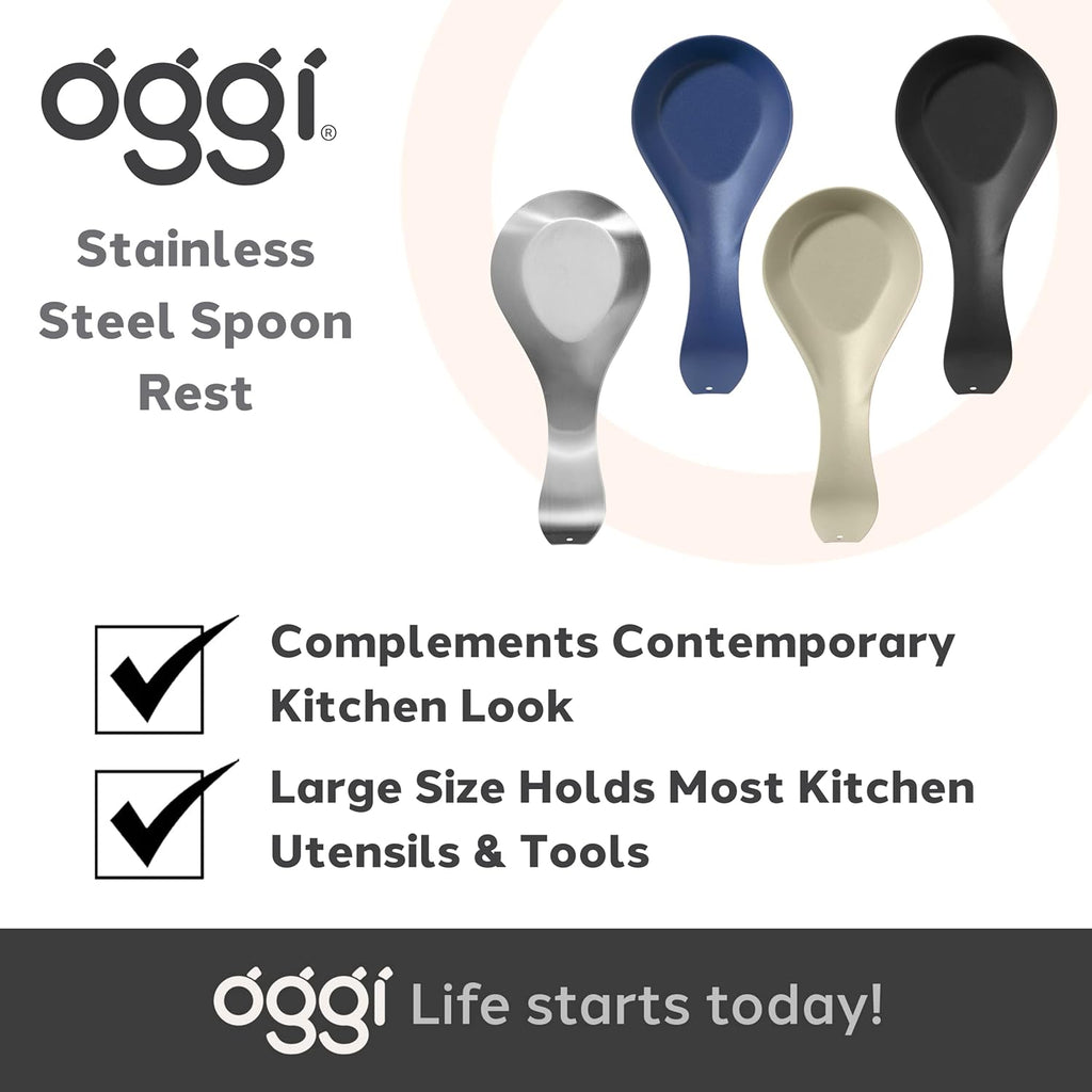 Stainless Steel Spoon Rest- Long Handle Holds Kitchen Utensils in Place, Great Spoon Rest for Counter, Stove Top, or Coffee Station; Kitchen Accessories, Utensil Rest, Stainless