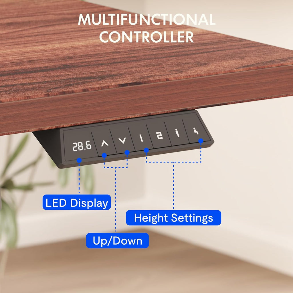 EN2 Whole-Piece Standing Desk with Clamp Power Strip, 48 X 30'' Height Adjustable Electric Stand up Desk with Cable Management (Gray Frame + Mahogany Top, 2 Packages)