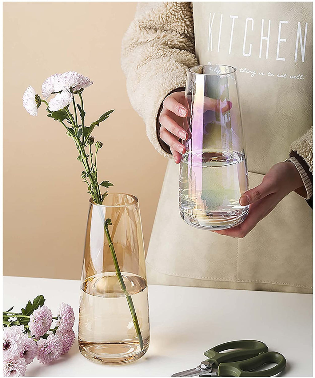 Modern Glass Vase Crystal Glass Vase for Home Office Decor (Crystal Amber)